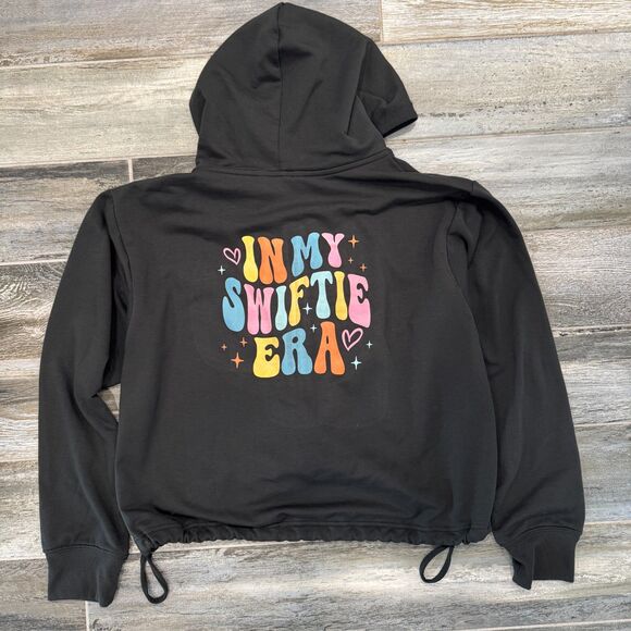 Swiftie Fancore 1/2 Zip Pull Over Hooded Black Sweatshirt Eras Tour Print Patch - Picture 5 of 6